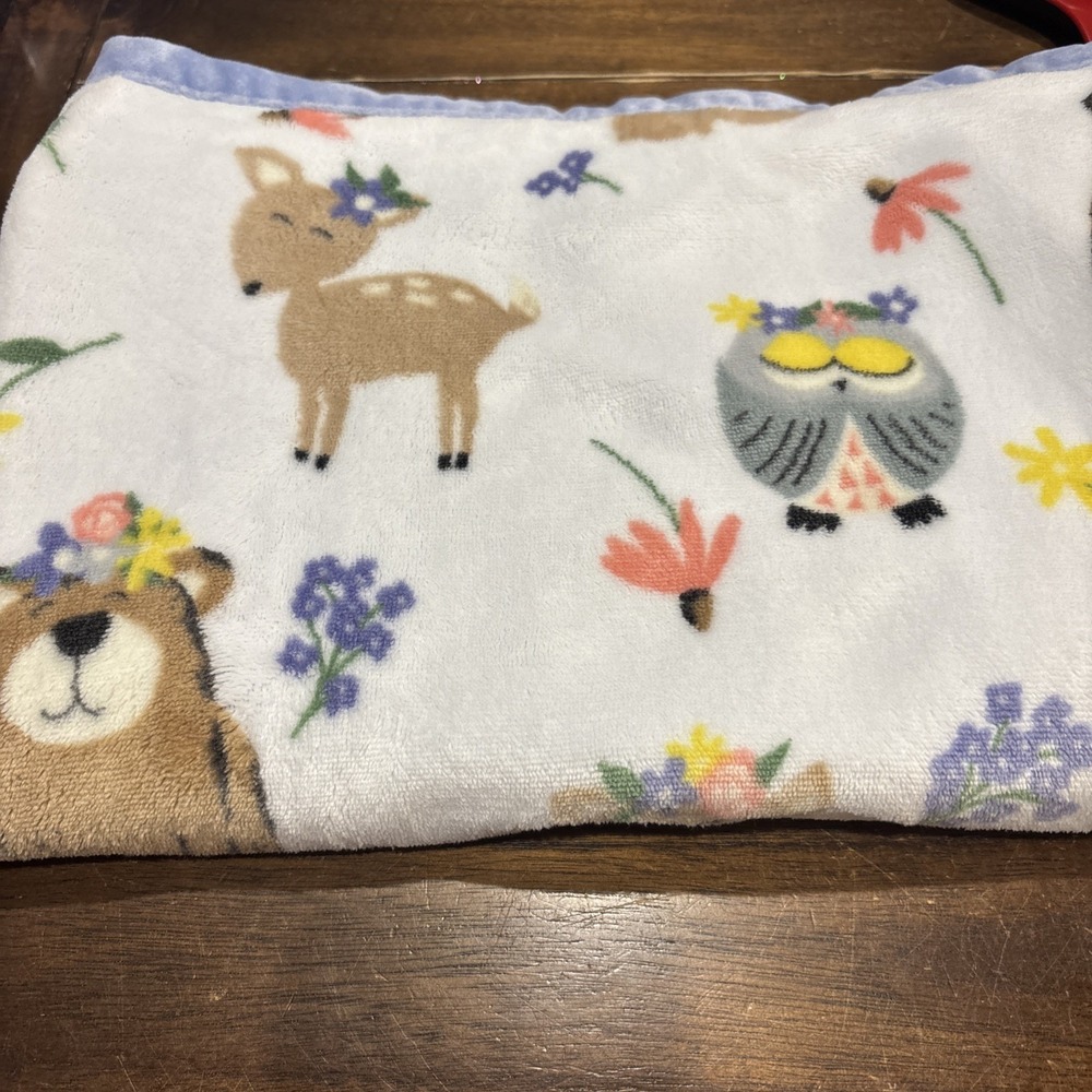Bass Pro Shops Deer Bear‎ Fox Owl Baby Blanket 30" x 40"  Purple Security Soft